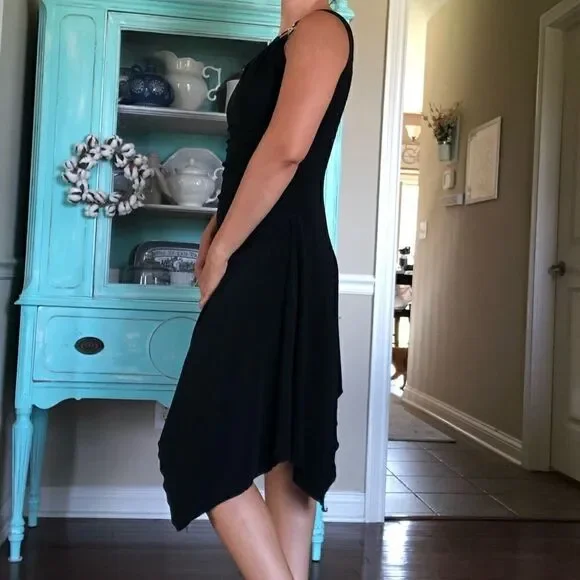 Vintage 90s Black Asymmetrical Dress Cocktail 1990 - Picture 8 of 10